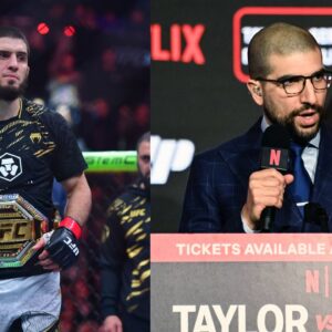 Islam Makhachev (L), Ariel Helwani (R)