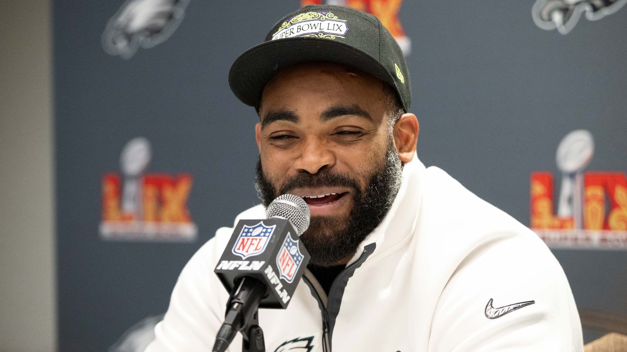 Philadelphia Eagles defensive end Brandon Graham speaks with the media during a press conference at Hilton New Orleans Riverside.