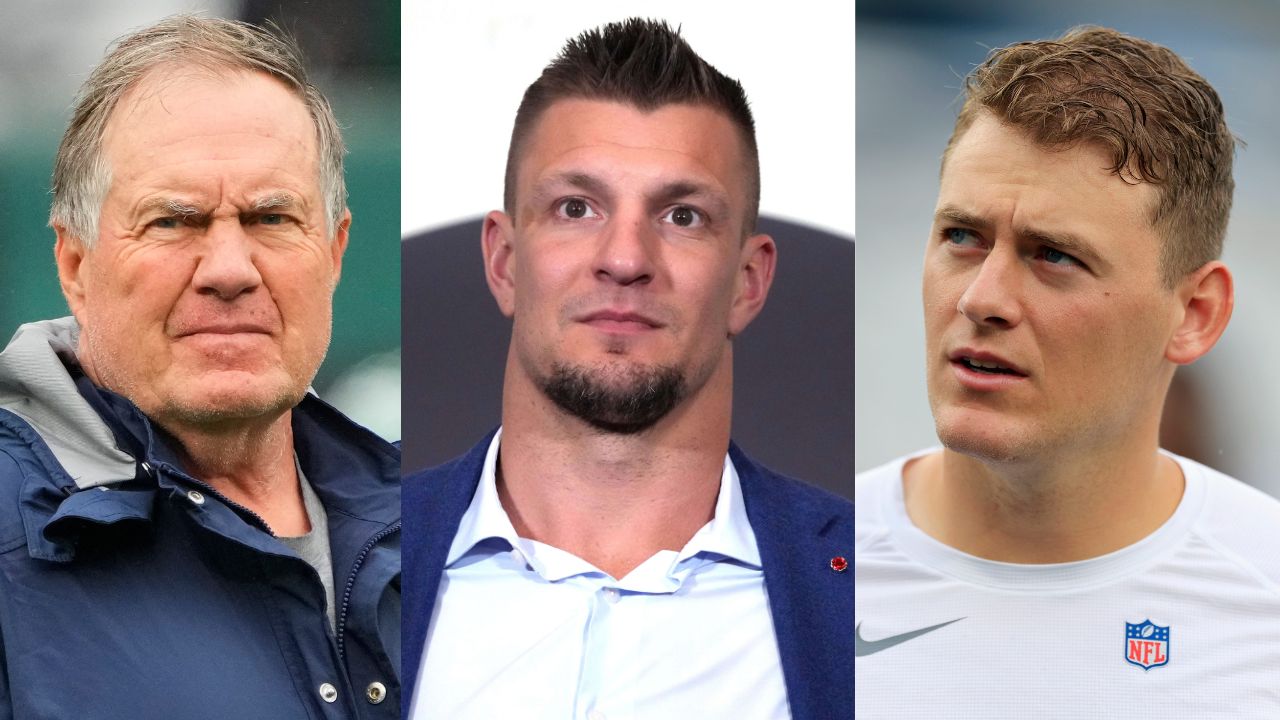 Bill Belichick, Rob Gronkowski, Mac Jones
