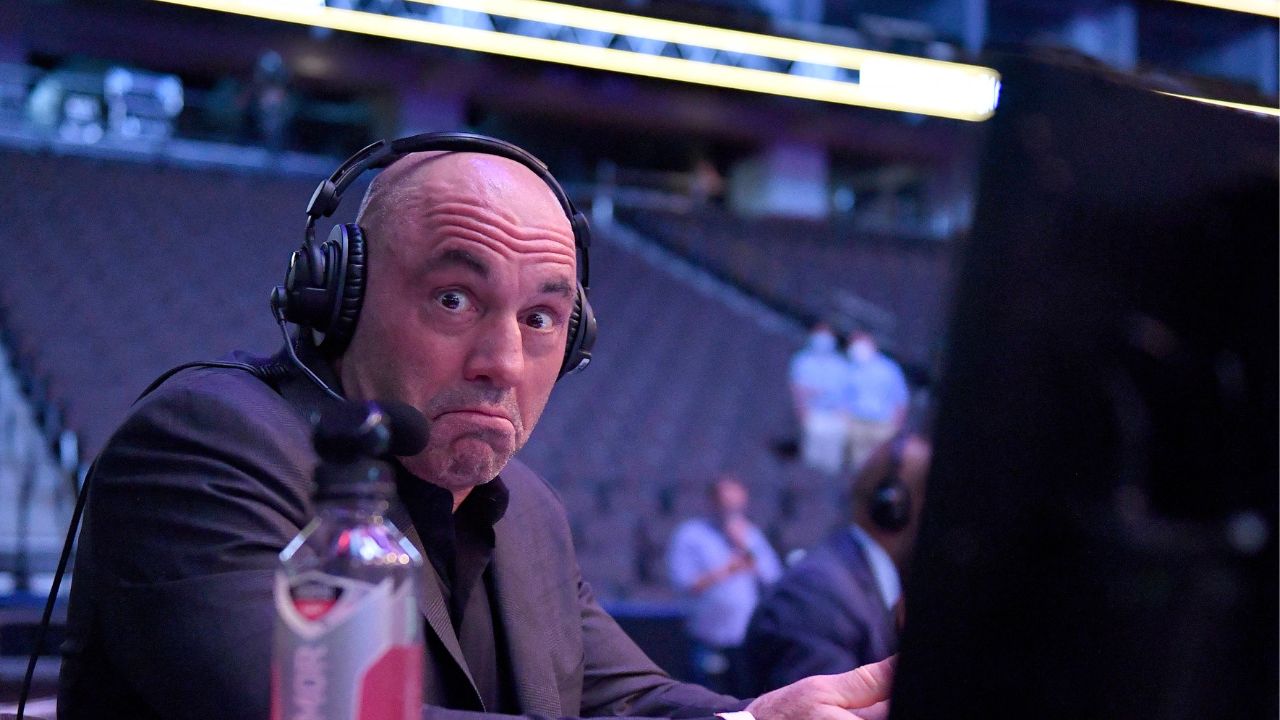 Joe Rogan Announcer Joe Rogan reacts during UFC 249 at VyStar Veterans Memorial Arena on May 09, 2020