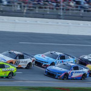 NASCAR Cup Series driver Austin Cindric (2) leads the pack into turn one at Talladega Superspeedway.