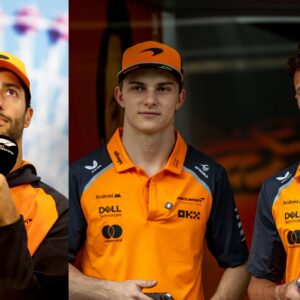 Daniel Ricciardo (L), Oscar Piastri and Lando Norris (R)