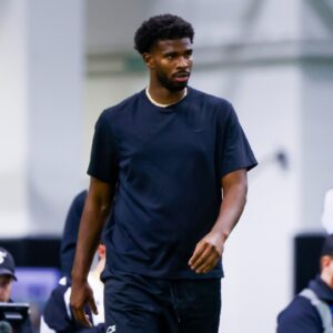 Colorado Buffaloes quarterback Shedeur Sanders (2) runs drills at the University of Colorado NFL Showcase at the CU Indoor Practice Facility.