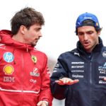 Charles Leclerc of Monaco and Scuderia Ferrari talks with Carlos Sainz Jr of Spain and Atlassian Williams Racing during the drivers' parade before the F1 Grand Prix of Japan