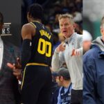 Shannon Sharpe(L), Jonathan Kuminga and Steve Kerr(Center), and Bill Belichick(R)