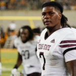 Texas State Bobcats quarterback TJ Finley (7) on the sidelines during the second half against the Baylor Bears at McLane Stadium.