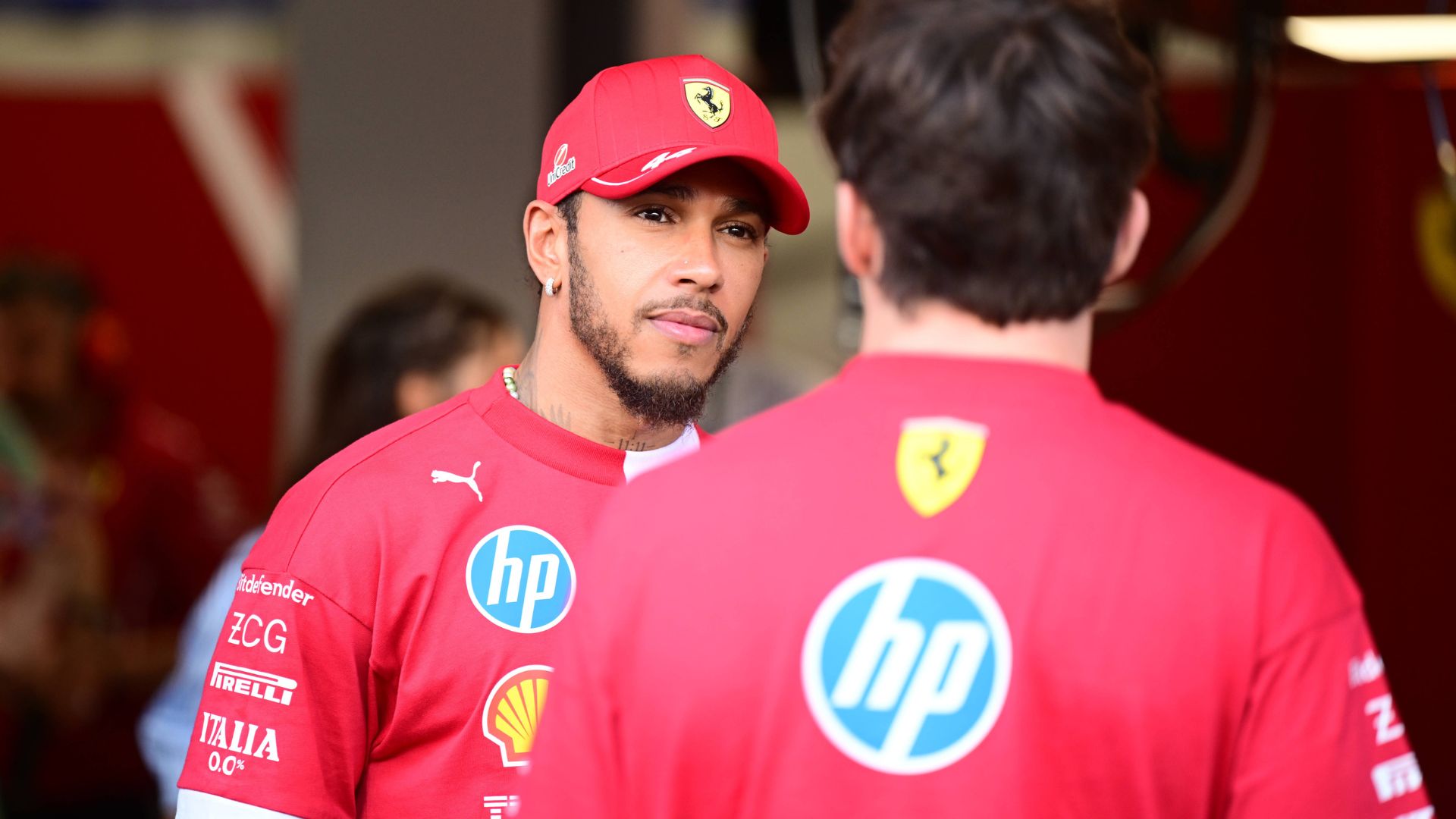 F1 Grand Prix of Saudi Arabia - Previews Lewis Hamilton, Charles Leclerc, and Maya Weug of Scuderia Ferrari chat during media day of the Saudi Arabia GP, the 5th round of the Formula 1 World Championship