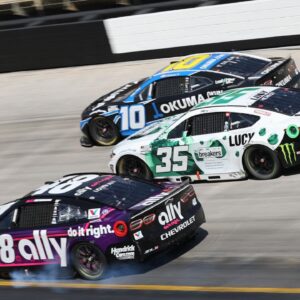 Alex Bowman (48) suffers an engine failure during the NASCAR Food City 500 at Bristol Motor Speedway.