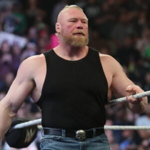 Brock Lesnar enters the ring for WWE WrestleMania RAW at the Footprint Center on March 27, 2023 in Phoenix, Arizona,