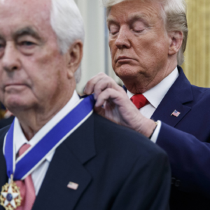 October 24, 2019, Washington, District of Columbia, USA: US President Donald J. Trump (R) awards the Presidential Medal of Freedom to American racing magnate Roger Penske (L) during a ceremony in the Oval Office of the White House in Washington, DC, USA, 24 October 2019. Credit: Pool via CNP Washington USA - ZUMAs152 20191024_zaa_s152_029 Copyright: xShawnxThewx