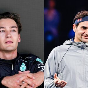 George Russell (L) and Roger Federer (R)