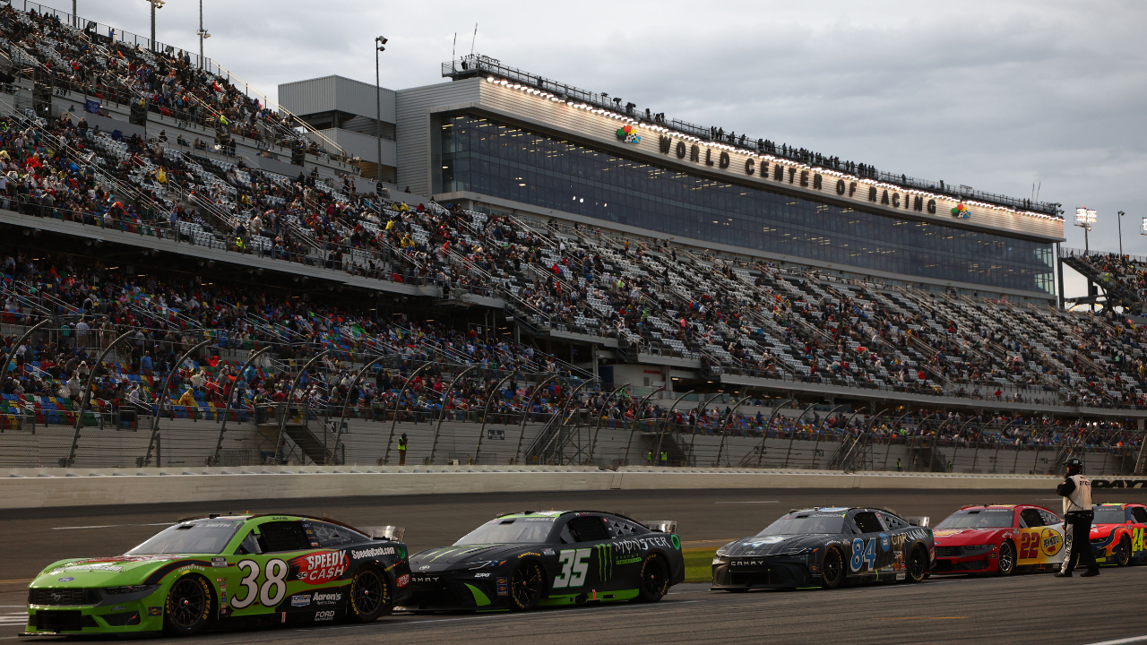 President Donald Trump leads the field around the track prior to the running of the Daytona 500 at Daytona International Speedway on Sunday, Feb. 16, 2025.