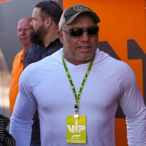 Joe Rogan talks to fans in the paddock at the Formula 1 Pirelli United States Grand Prix at Circuit of the Americas.