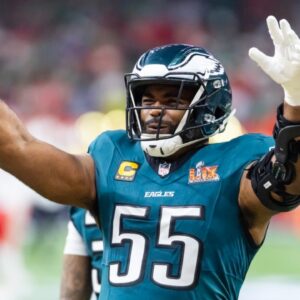 Philadelphia Eagles defensive end Brandon Graham (55) against the Kansas City Chiefs during Super Bowl LIX at Ceasars Superdome.