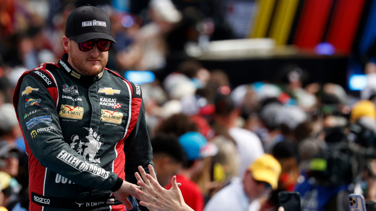 Feb 16, 2025; Daytona Beach, Florida, USA; NASCAR Cup Series driver Ty Dillon (10) during the Daytona 500 at Daytona International Speedway. Mandatory Credit: Peter Casey-Imagn Images