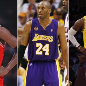 Michael Jordan (L), Kobe Bryant (C), and LeBron James (R)