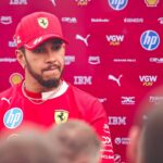 Lewis Hamilton of Great Britain and Scuderia Ferrari appears in the media session during previews ahead of the F1 Grand Prix of Japan at Suzuka Circuit in Suzuka, Japan, on April 3, 2025