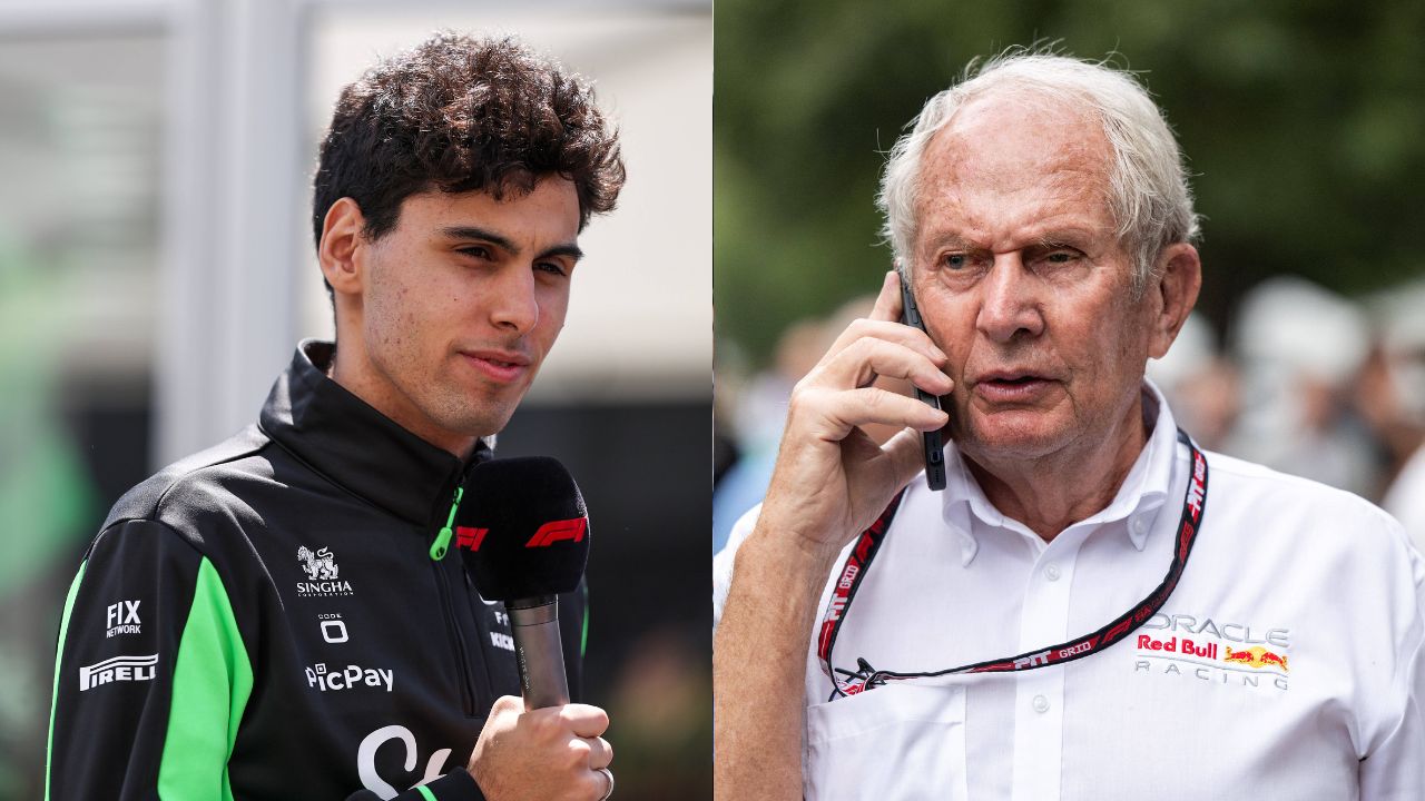Gabriel Bortoleto (L) and Helmut Marko (R)