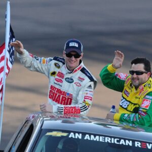 Dale Earnhardt Jr (left) and Tony Stewart prior to the Subway Fresh Fit 500 at Phoenix International Raceway