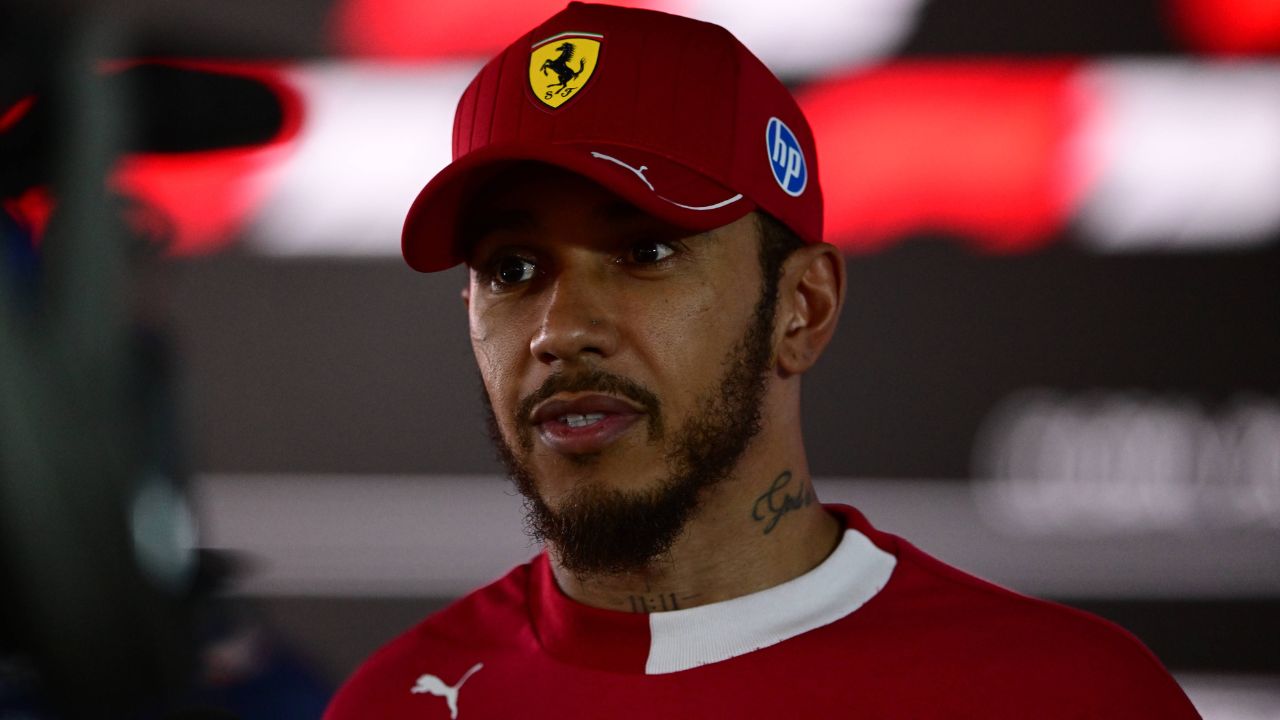 Lewis Hamilton of Scuderia Ferrari speaks during an interview during the qualifying of the Bahrain GP, the 4th round of the Formula 1 World Championship, WM, Weltmeisterschaft at the Bahrain International Circuit in Sakhir, Bahrain, on April 12, 2025