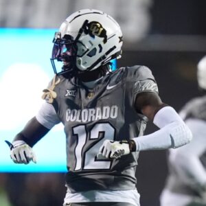 Oct 26, 2024; Boulder, Colorado, USA; Colorado Buffaloes cornerback Travis Hunter (12) reacts to a play in the second quarter against the Cincinnati Bearcats at Folsom Field.