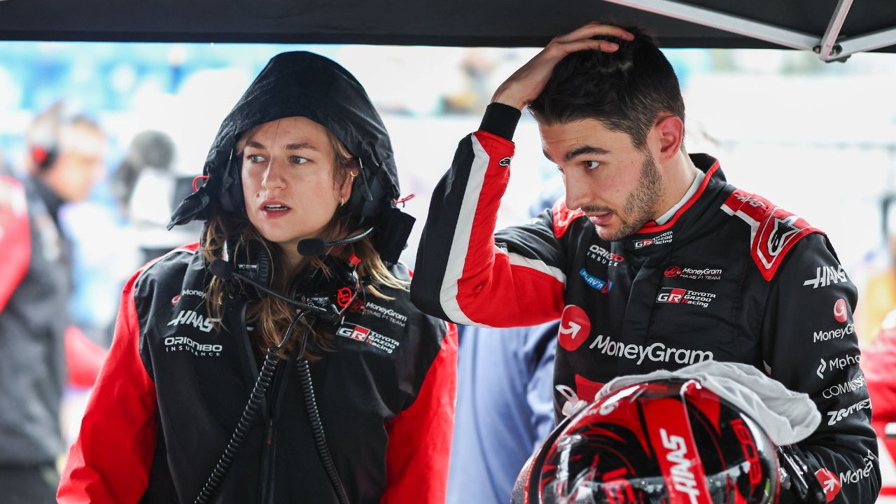 F1 Grand Prix Of Australia In Melbourne, Australia, on March 16, 2025, Esteban Ocon of France and the MoneyGram Haas F1 Team talks with his engineer Laura Mueller on the grid ahead of the F1 Grand Prix of Australia at Albert Park Circuit