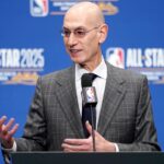 NBA commissioner Adam Silver speaks in a press conference during All Star Saturday Night ahead of the 2025 NBA All Star Game at Chase Center.