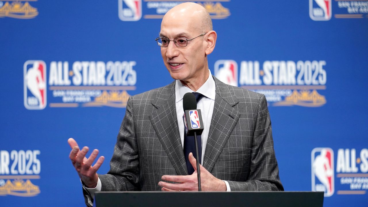 NBA commissioner Adam Silver speaks in a press conference during All Star Saturday Night ahead of the 2025 NBA All Star Game at Chase Center.