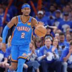May 18, 2025; Oklahoma City, Oklahoma, USA; Oklahoma City Thunder guard Shai Gilgeous-Alexander (2) dribbles the ball down the court against the Denver Nuggets in the second half during game seven of the second round for the 2025 NBA Playoffs at Paycom Center. Mandatory Credit: Alonzo Adams-Imagn Imageshttps://thesportsrush.com/tag/2010-nba-finals/