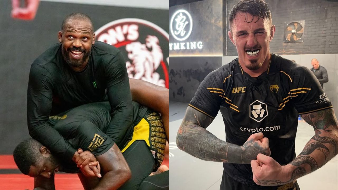 Jon Jones (L), Tom Aspinall (R)