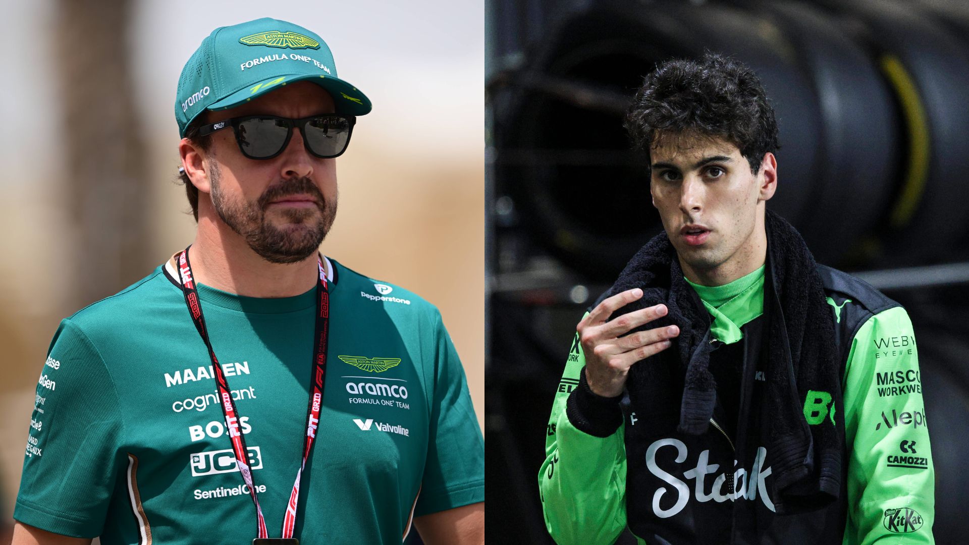Fernando Alonso (L) and Gabriel Bortoleto (R)