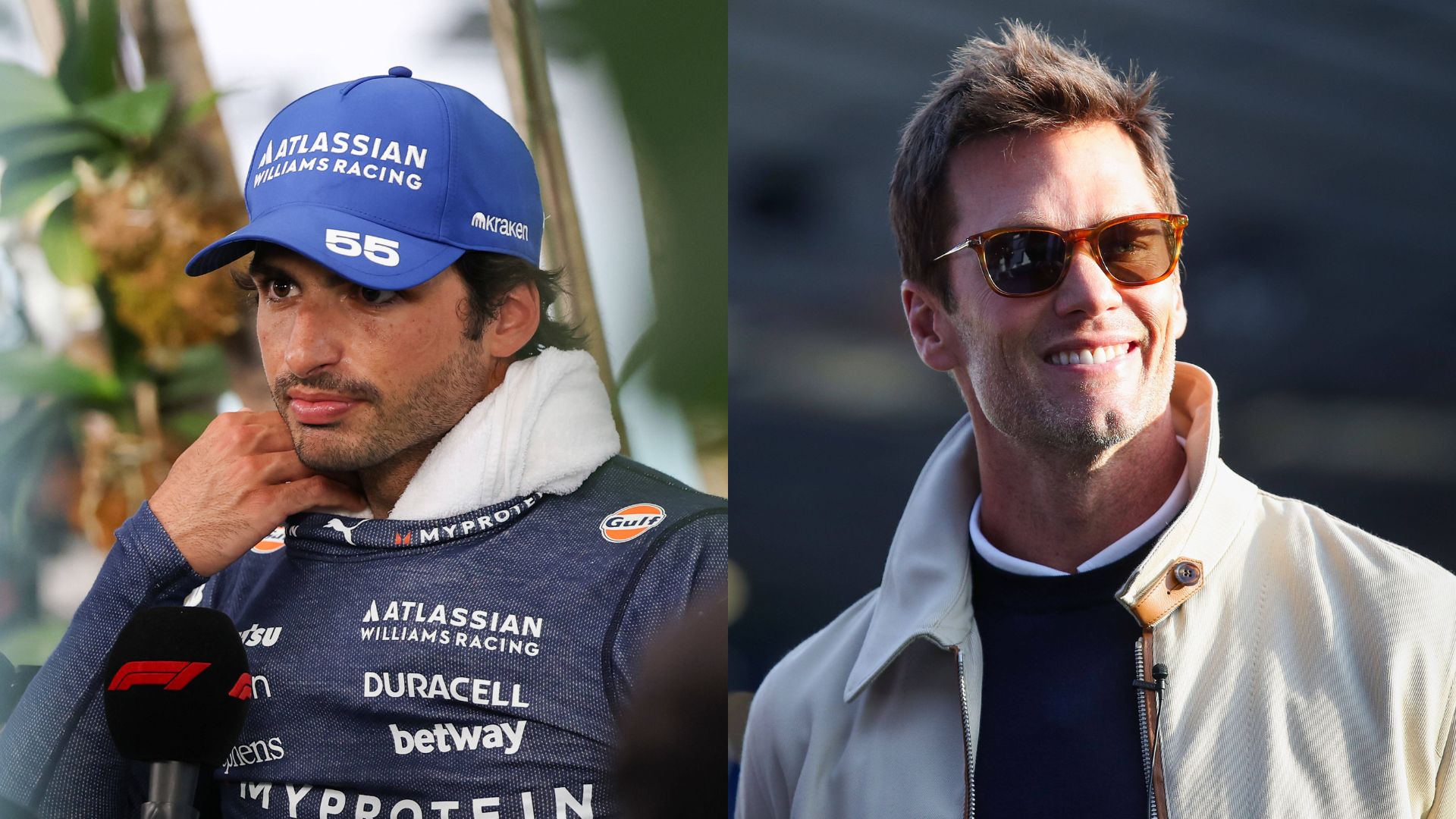 Carlos Sainz (L) and Tom Brady (R)