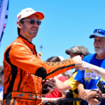 May 4, 2025; Fort Worth, Texas, USA; NASCAR Cup Series driver Daniel Suarez (99) is introduced before the start of the Wurth 400 race at Texas Motor Speedway. Mandatory Credit: Jerome Miron-Imagn Images