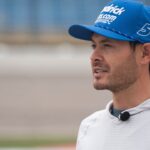 NASCAR Cup Series driver Kyle Larson speaks during an interview at Iowa Speedway on April 18, 2025, in Newton.