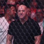 UFC CEO Dana White watches the fight between Cub Swanson (red gloves) and Billy Quarantillo (blue gloves) at Amalie Arena.