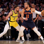 New York Knicks guard Jalen Brunson (11) controls the ball against Indiana Pacers guard Tyrese Haliburton (0) during the first quarter at Madison Square Garden