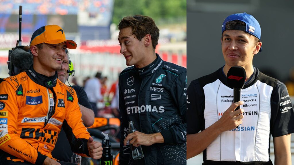 Lando Norris, George Russell (L) and Alex Albon (R)