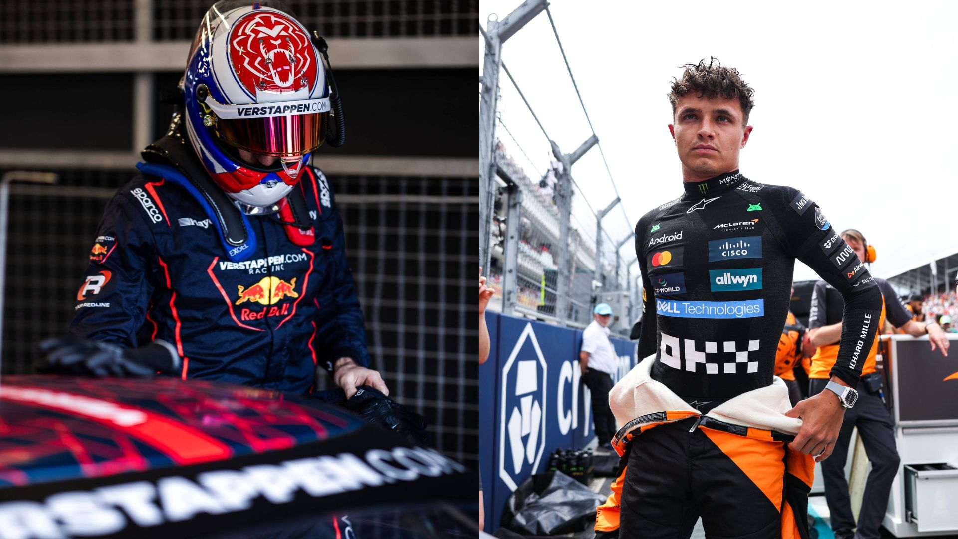 Franz Hermann (Max Verstappen) (L) and Lando Norris (R)