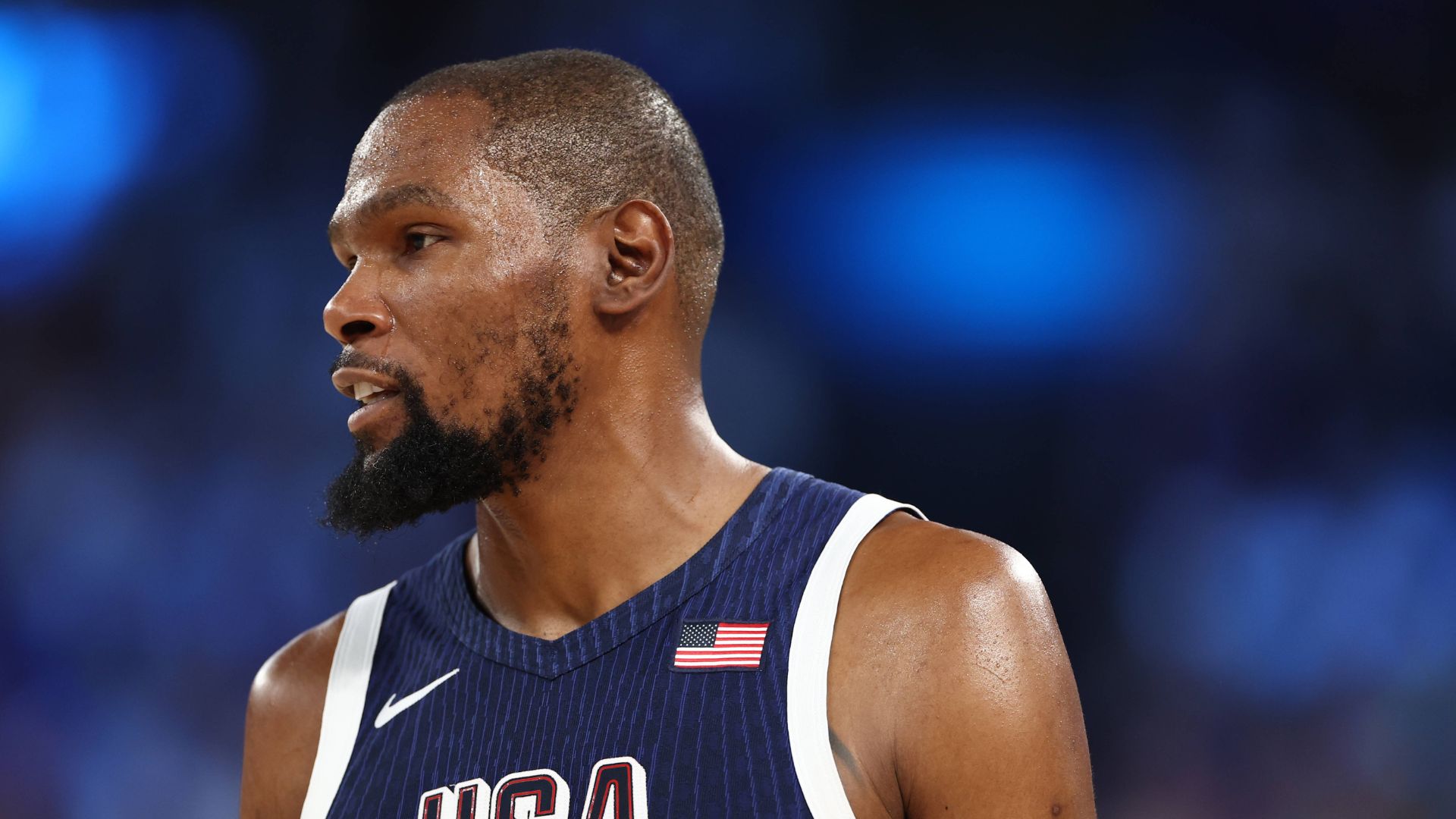 Kevin Durant (USA) during the Final of the Paris Olympic Games, Olympische Spiele, Olympia, OS between France and the USA, at Arena Bercy, August 10, 2024