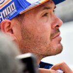 Arrow McLaren driver Kyle Larson (17) sits by his pit box Thursday, May 15, 2025, during a practice for the 109th running of the Indianapolis 500 at Indianapolis Motor Speedway.