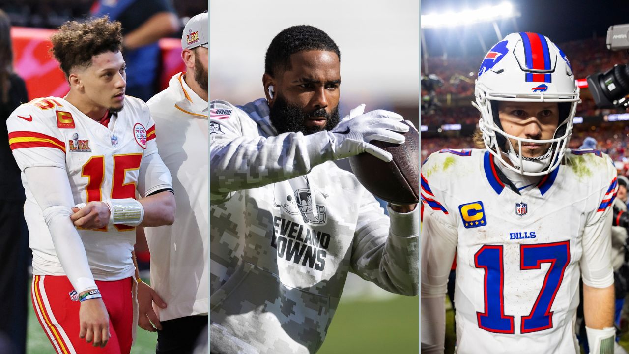 Patrick Mahomes, Elijah Moore, and Josh Allen