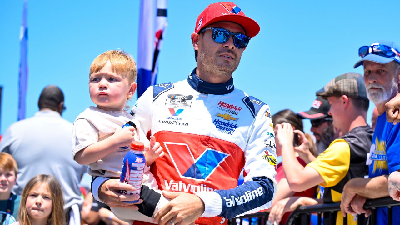 NASCAR Cup Series driver Kyle Larson (5) is introduced before the start of the Wurth 400 race at Texas Motor Speedway.