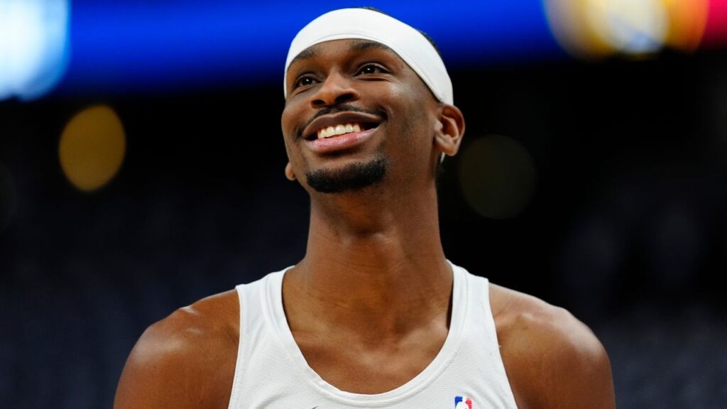 Oklahoma City Thunder guard Shai Gilgeous-Alexander (2) reacts before the game against the Denver Nuggets during game three of the second round for the 2025 NBA Playoffs at Ball Arena.