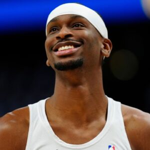 Oklahoma City Thunder guard Shai Gilgeous-Alexander (2) reacts before the game against the Denver Nuggets during game three of the second round for the 2025 NBA Playoffs at Ball Arena.
