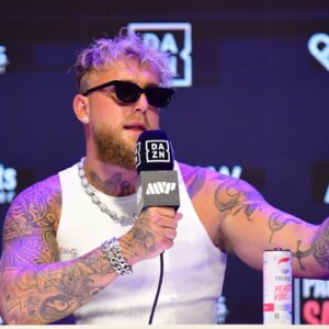 Jake Paul speaks at press conference in anticipation of his fight against Julio Cesar Chavez Jr. at Avalon Hollywood Theater.