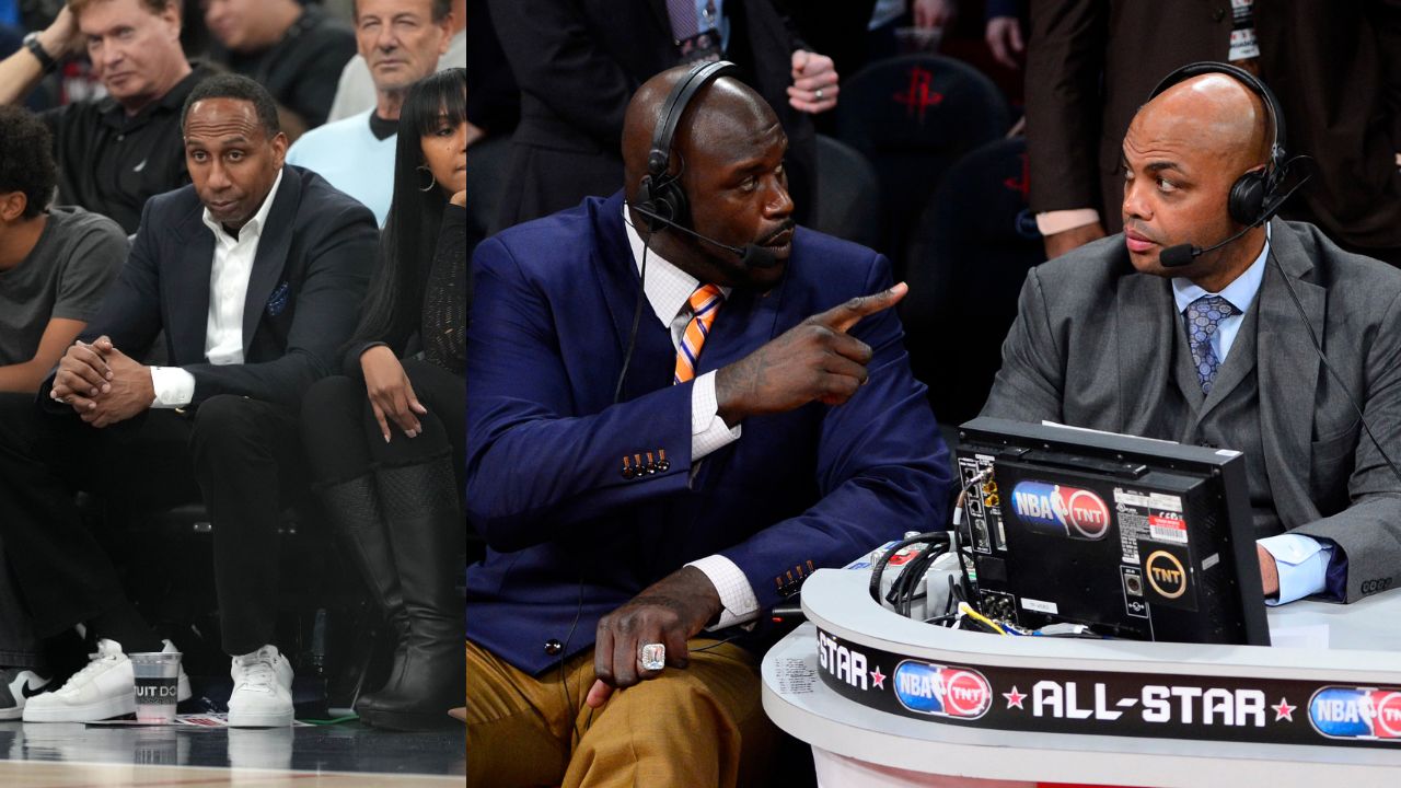 Stephen A. Smith (L), Shaquille O'Neal and Charles Barkley (R)