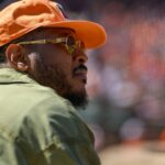 Sep 8, 2024; Baltimore, Maryland, USA; Former professional basketball player Carmelo Anthony attends a game between the Baltimore Orioles and the Tampa Bay Rays at Oriole Park at Camden Yards