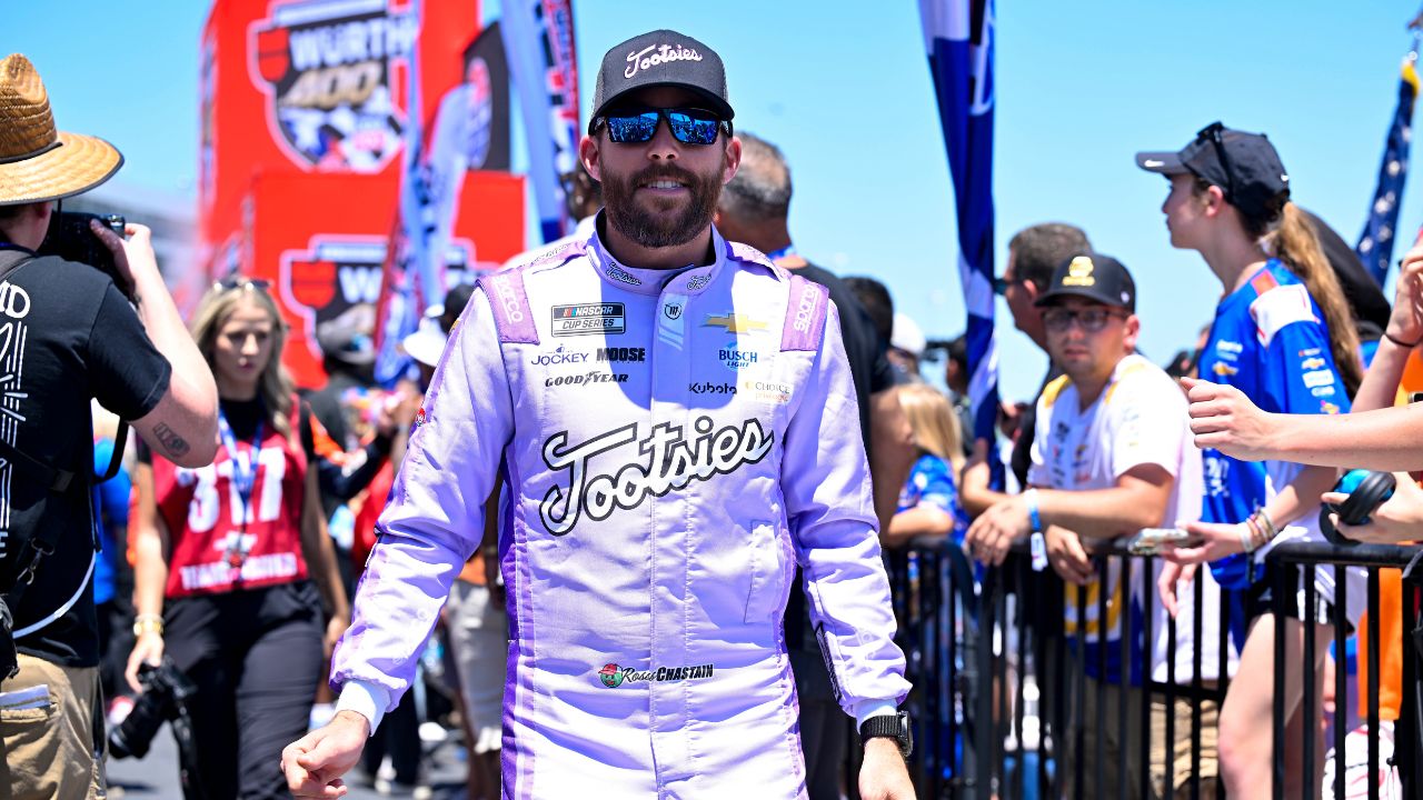 NASCAR Cup Series driver Ross Chastain (1) is introduced before the start of the Wurth 400 race at Texas Motor Speedway.