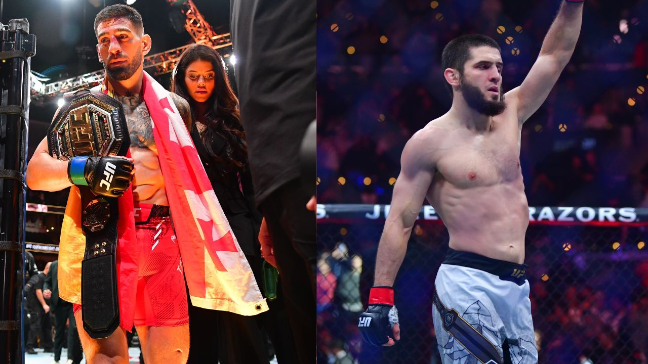 Ilia Topuria (L), Islam Makhachev (R)
