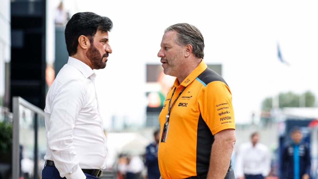 Mohammed Ben Sulayem, President of the FIA, portrait Zak Brown, CEO of Mclaren Formula 1 Team, portrait during the Formula 1 Aramco British Grand Prix from 6th to 9th July of 2023